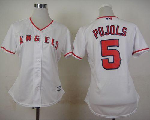 Angels of Anaheim #5 Albert Pujols White Women's Home Stitched MLB Jersey - Click Image to Close